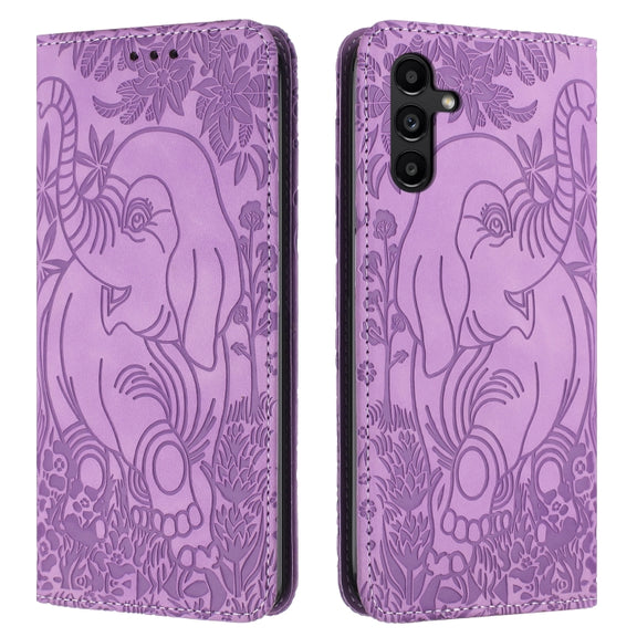 For Samsung Galaxy S25 5G Retro Elephant Embossed Leather Phone Case(Purple)