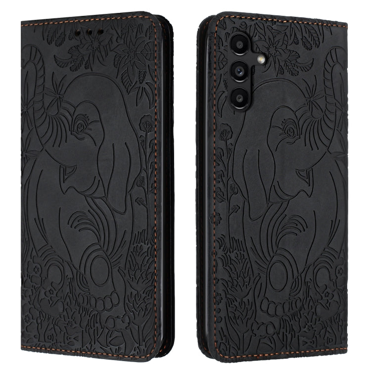 For Samsung Galaxy S25 5G Retro Elephant Embossed Leather Phone Case(Black)