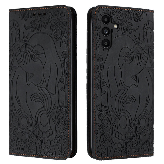 For Samsung Galaxy S25 5G Retro Elephant Embossed Leather Phone Case(Black)