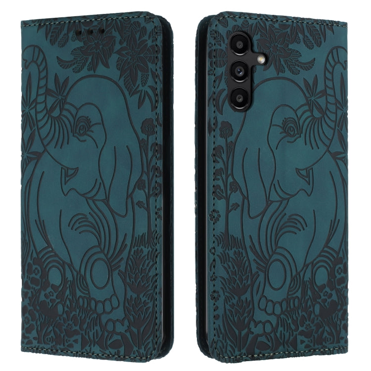 For Samsung Galaxy S25 5G Retro Elephant Embossed Leather Phone Case(Green)