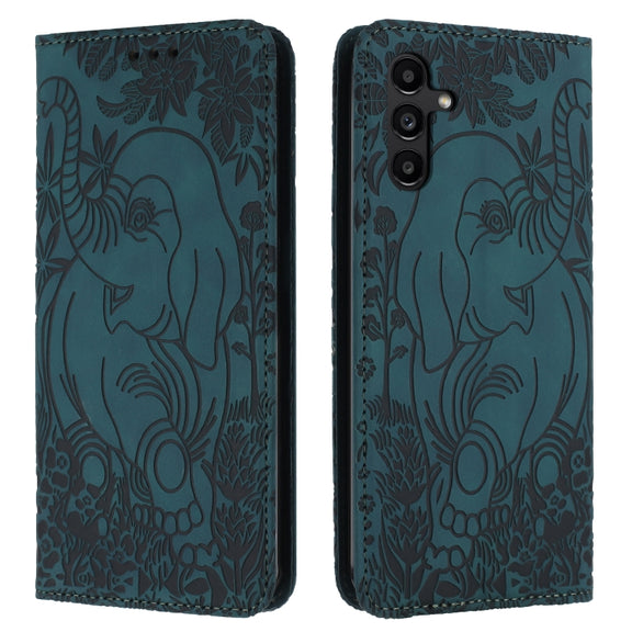 For Samsung Galaxy S25 5G Retro Elephant Embossed Leather Phone Case(Green)