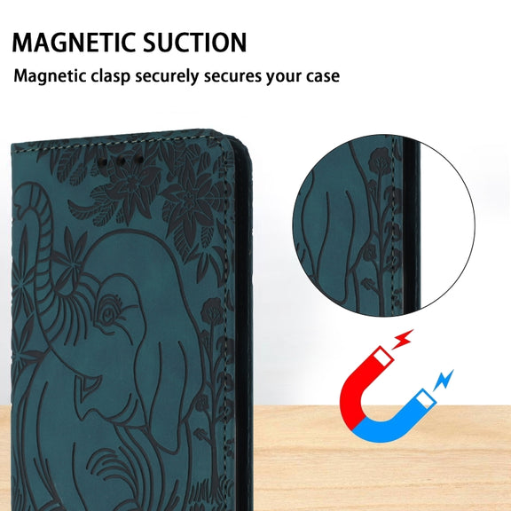 For Samsung Galaxy S25 5G Retro Elephant Embossed Leather Phone Case(Green)