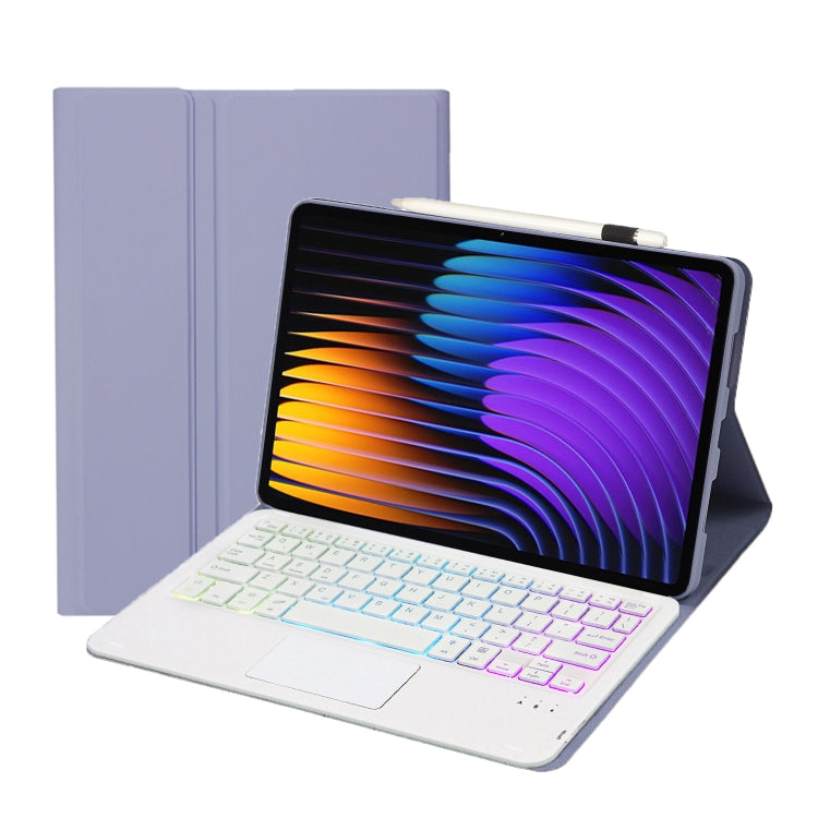 For Xiaomi Pad 7 / 7 Pro 11.2 inch A0N13-AS Ultra-thin Detachable Backlight Bluetooth Keyboard Leather Tablet Case with Touchpad(Lavender White)