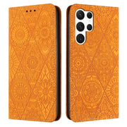 For Samsung Galaxy S25 Ultra 5G Ethnic Embossed Adsorption Leather Phone Case(Yellow)