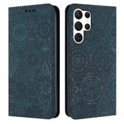 For Samsung Galaxy S25 Ultra 5G Ethnic Embossed Adsorption Leather Phone Case(Blue)