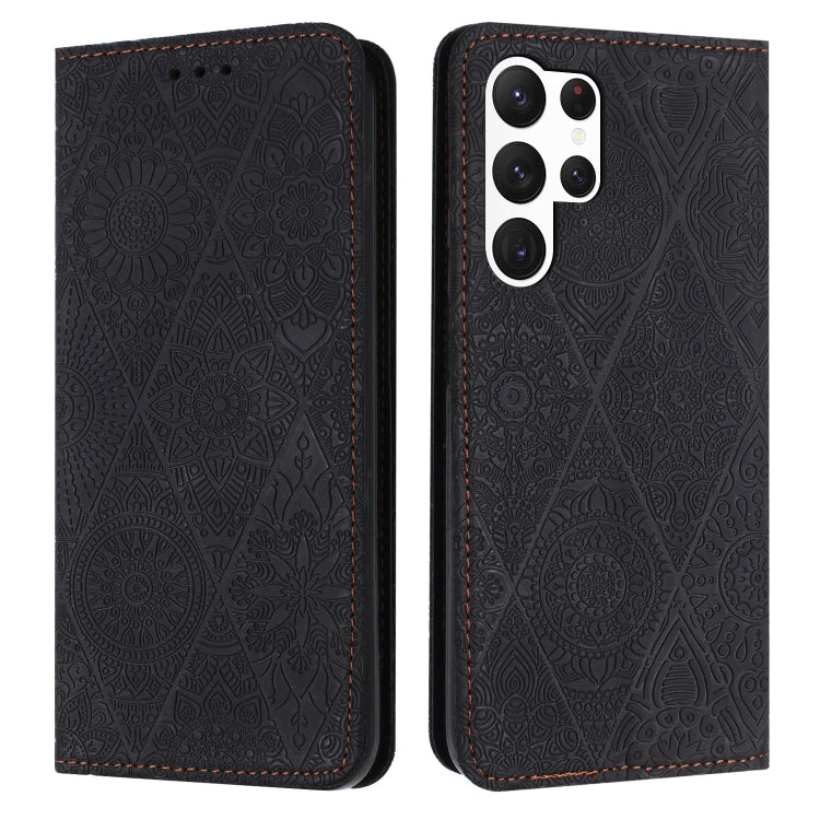 For Samsung Galaxy S25 Ultra 5G Ethnic Embossed Adsorption Leather Phone Case(Black)