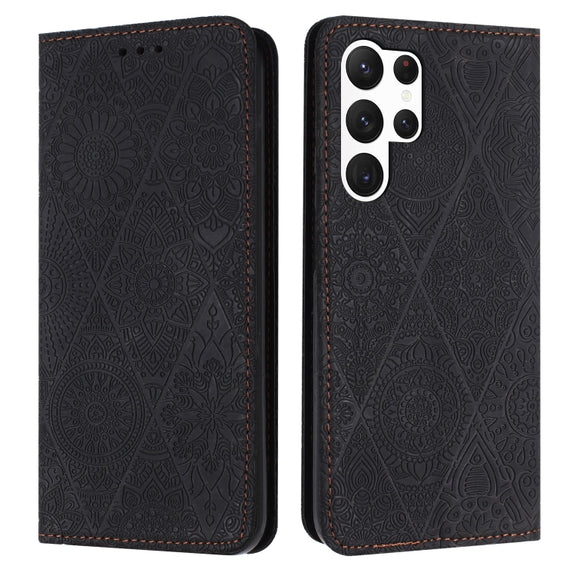 For Samsung Galaxy S25 Ultra 5G Ethnic Embossed Adsorption Leather Phone Case(Black)