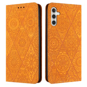 For Samsung Galaxy S25+ 5G Ethnic Embossed Adsorption Leather Phone Case(Yellow)