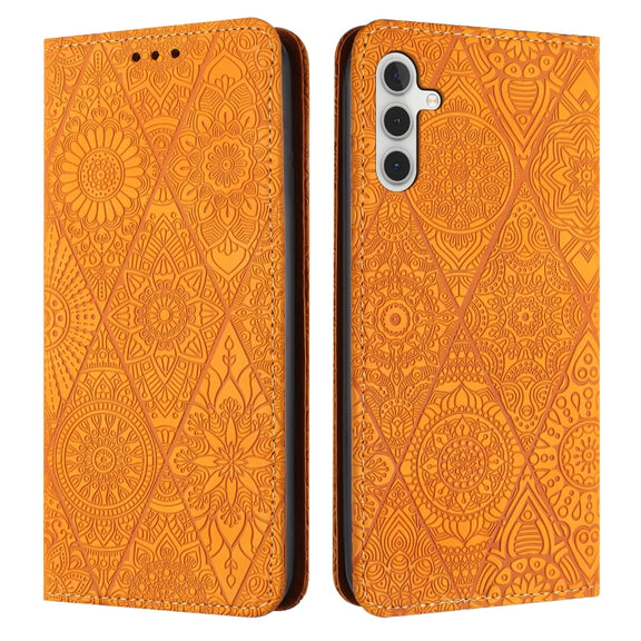 For Samsung Galaxy S25+ 5G Ethnic Embossed Adsorption Leather Phone Case(Yellow)