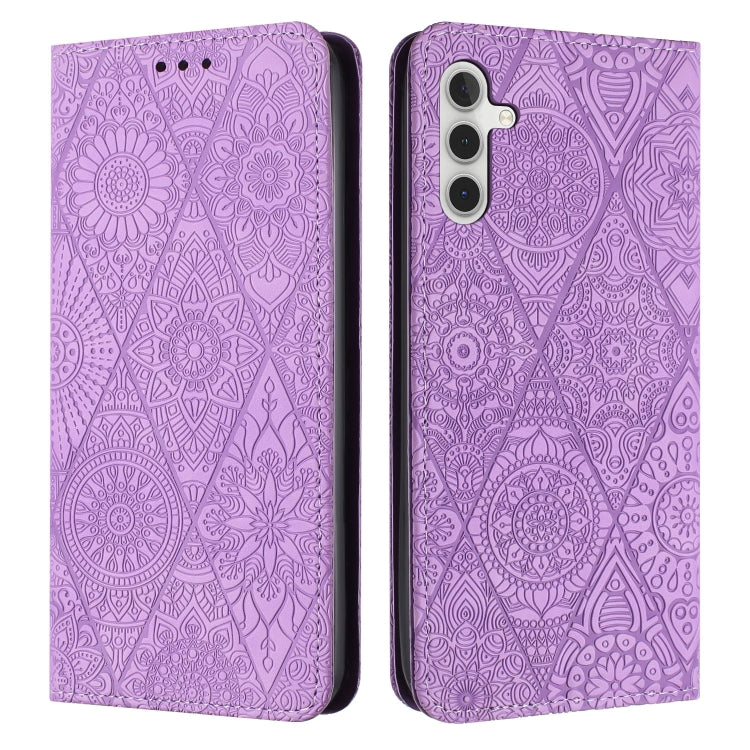 For Samsung Galaxy S25+ 5G Ethnic Embossed Adsorption Leather Phone Case(Purple)