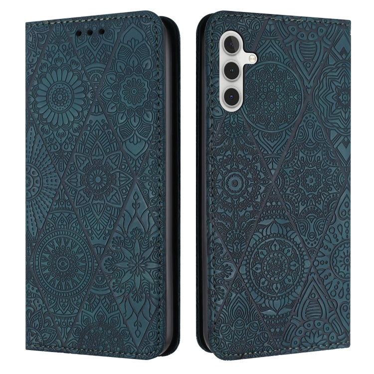 For Samsung Galaxy S25+ 5G Ethnic Embossed Adsorption Leather Phone Case(Blue)