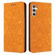 For Samsung Galaxy S25 5G Ethnic Embossed Adsorption Leather Phone Case(Yellow) - Galaxy S25 5G Cases by PMC Jewellery | Online Shopping South Africa | PMC Jewellery | Buy Now Pay Later Mobicred
