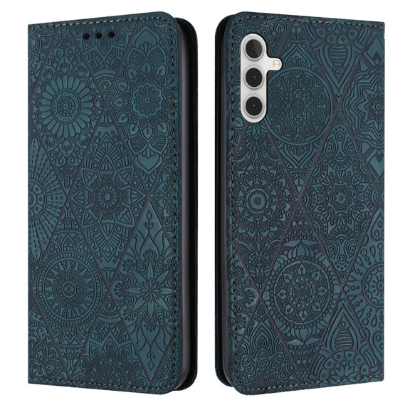 For Samsung Galaxy S25 5G Ethnic Embossed Adsorption Leather Phone Case(Blue)
