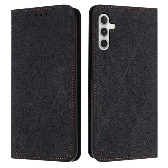 For Samsung Galaxy S25 5G Ethnic Embossed Adsorption Leather Phone Case(Black)