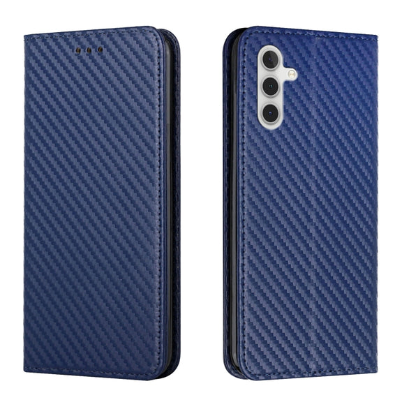 For Samsung Galaxy S25 5G Carbon Fiber Texture Magnetic Flip Leather Phone Case(Blue)