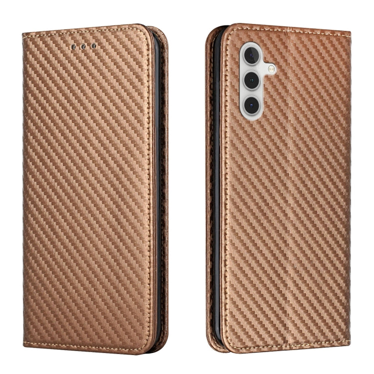 For Samsung Galaxy S25 5G Carbon Fiber Texture Magnetic Flip Leather Phone Case(Brown)