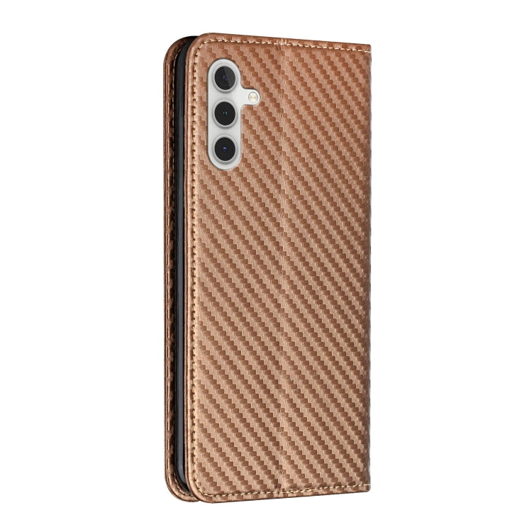 For Samsung Galaxy S25 5G Carbon Fiber Texture Magnetic Flip Leather Phone Case(Brown)