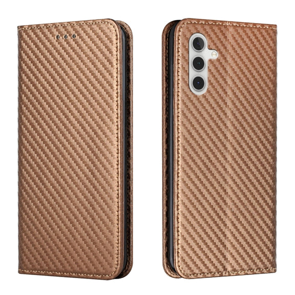 For Samsung Galaxy S25 5G Carbon Fiber Texture Magnetic Flip Leather Phone Case(Brown)