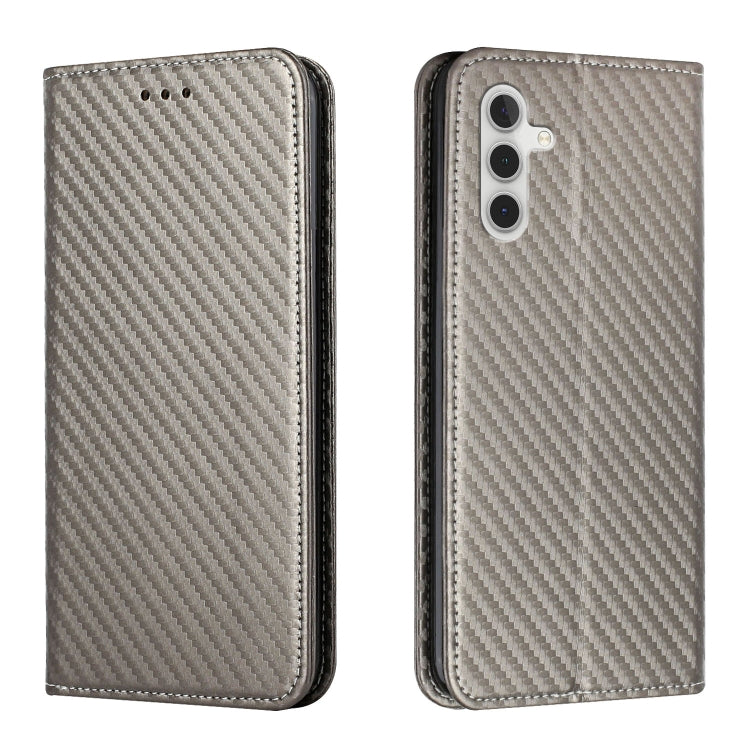 For Samsung Galaxy S25 5G Carbon Fiber Texture Magnetic Flip Leather Phone Case(Grey)
