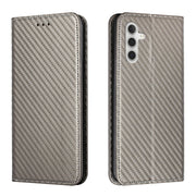 For Samsung Galaxy S25 5G Carbon Fiber Texture Magnetic Flip Leather Phone Case(Grey)