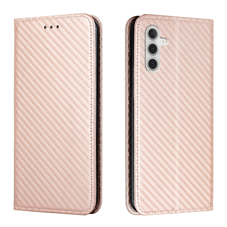For Samsung Galaxy S25 5G Carbon Fiber Texture Magnetic Flip Leather Phone Case(Rose Gold)