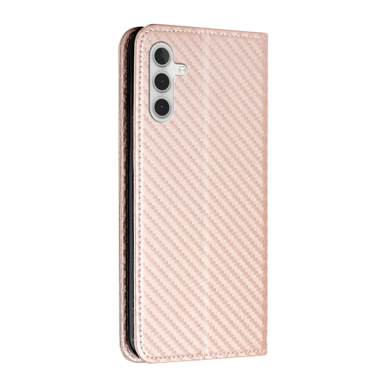 For Samsung Galaxy S25 5G Carbon Fiber Texture Magnetic Flip Leather Phone Case(Rose Gold)