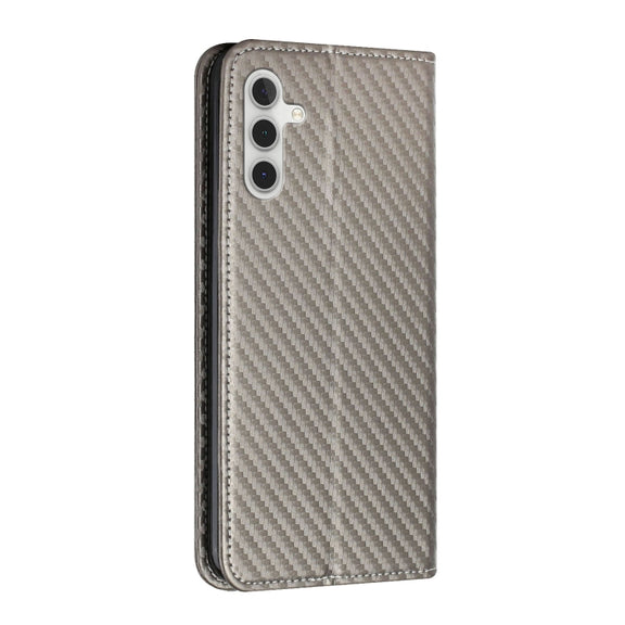 For Samsung Galaxy S25+ 5G Carbon Fiber Texture Magnetic Flip Leather Phone Case(Grey)