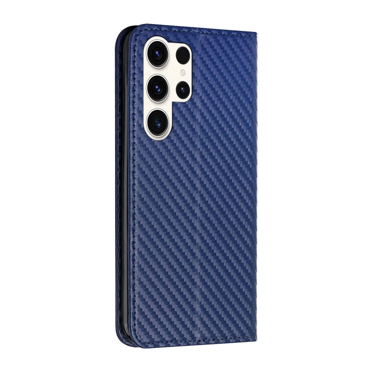 For Samsung Galaxy S25 Ultra 5G Carbon Fiber Texture Magnetic Flip Leather Phone Case(Blue)