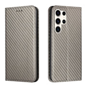 For Samsung Galaxy S25 Ultra 5G Carbon Fiber Texture Magnetic Flip Leather Phone Case(Grey)