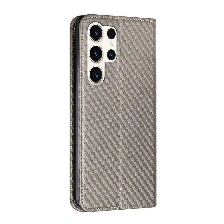 For Samsung Galaxy S25 Ultra 5G Carbon Fiber Texture Magnetic Flip Leather Phone Case(Grey)