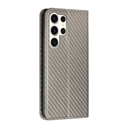 For Samsung Galaxy S25 Ultra 5G Carbon Fiber Texture Magnetic Flip Leather Phone Case(Grey)