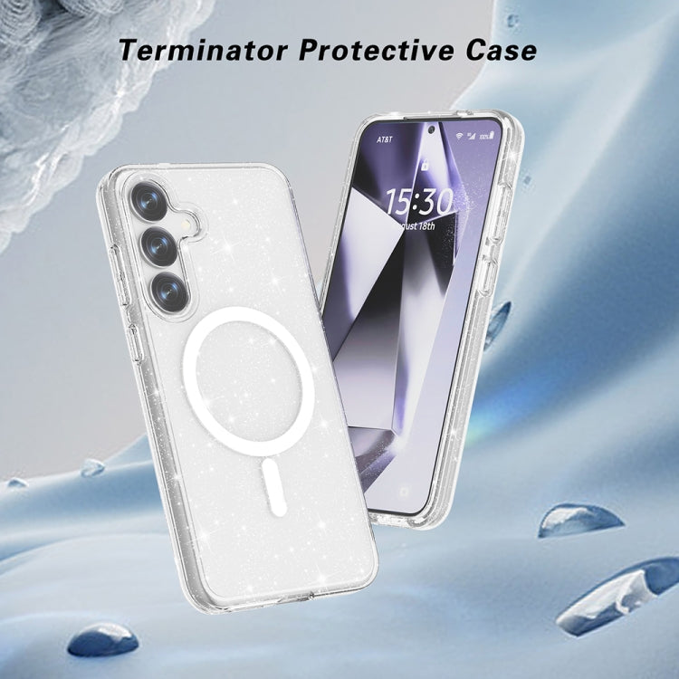 For Samsung Galaxy S25 5G Terminator MagSafe Magnetic Phone Case(Glitter White)