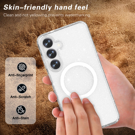 For Samsung Galaxy S25+ 5G Terminator MagSafe Magnetic Phone Case(Glitter White)