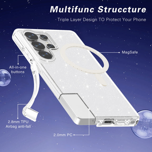 For Samsung Galaxy S25 Ultra 5G Terminator MagSafe Magnetic Phone Case(Glitter White)