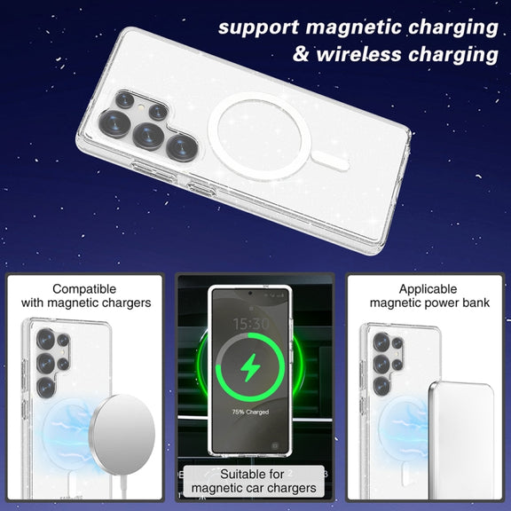 For Samsung Galaxy S25 Ultra 5G Terminator MagSafe Magnetic Phone Case(Glitter White)