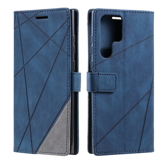 For Samsung Galaxy S25 Ultra 5G Skin Feel Splicing Leather Phone Case(Blue)