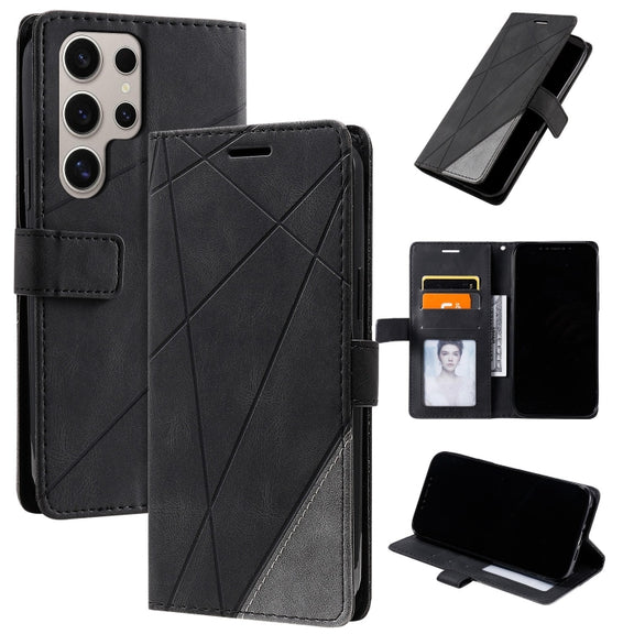 For Samsung Galaxy S25 Ultra 5G Skin Feel Splicing Leather Phone Case(Black)
