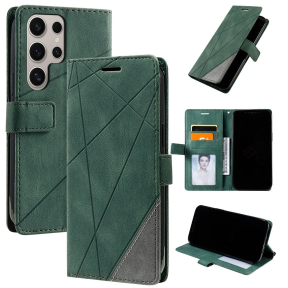 For Samsung Galaxy S25 Ultra 5G Skin Feel Splicing Leather Phone Case(Green)