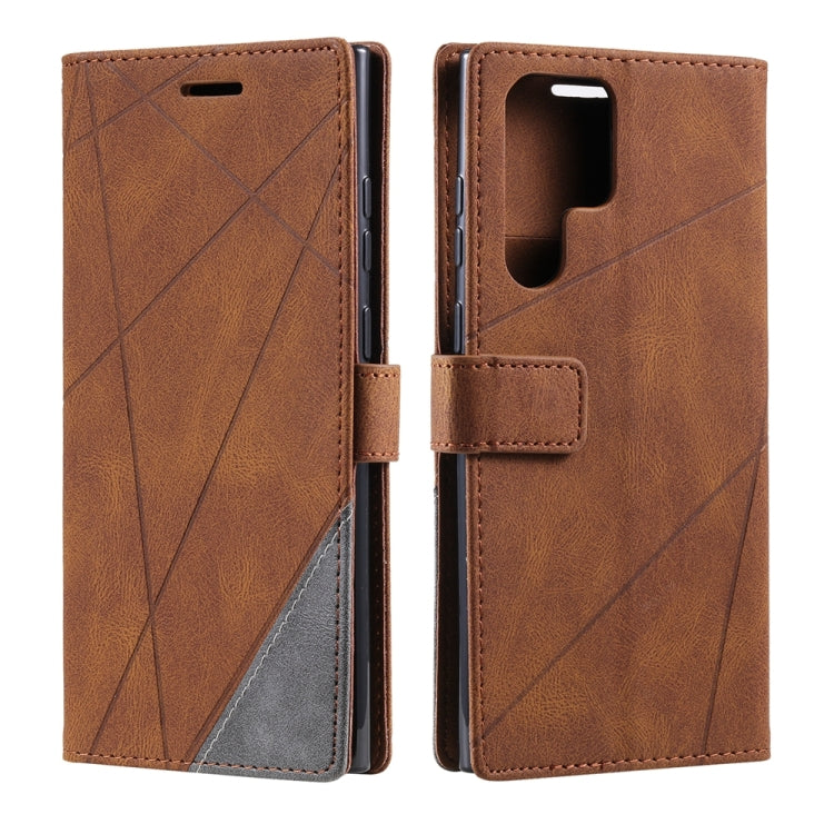 For Samsung Galaxy S25 Ultra 5G Skin Feel Splicing Leather Phone Case(Brown)