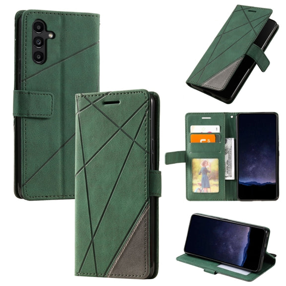 For Samsung Galaxy S25 5G Skin Feel Splicing Leather Phone Case(Green)
