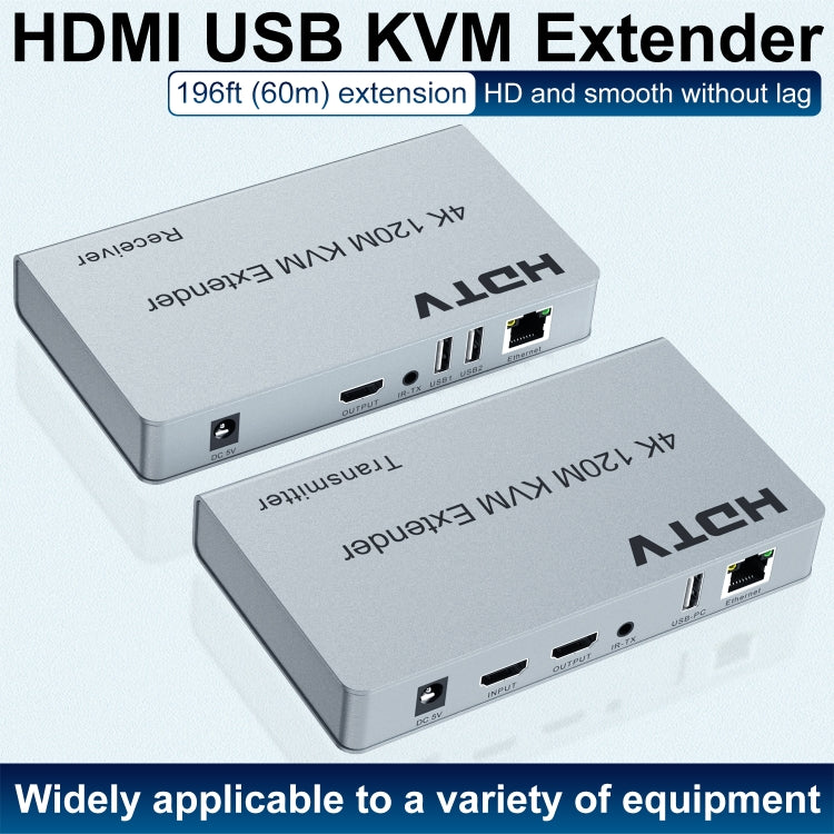 120m HDMI USB KVM 4K Network Extender, Plug:EU Plug