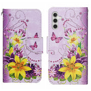 For Samsung Galaxy S25 5G Colored Drawing Pattern Leather Phone Case(Yellow Flower Butterfly)