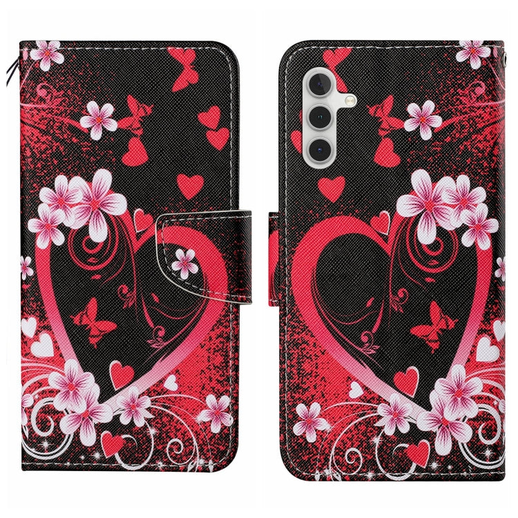For Samsung Galaxy S25 5G Colored Drawing Pattern Leather Phone Case(Red Heart)