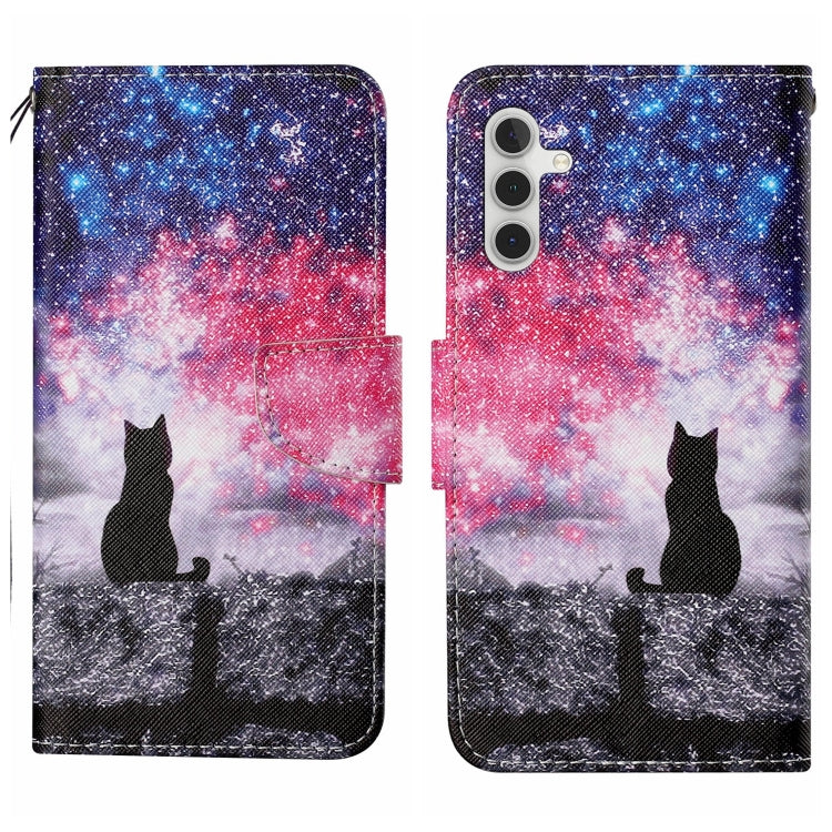 For Samsung Galaxy S25+ 5G Colored Drawing Pattern Leather Phone Case(Star Sky Cat)