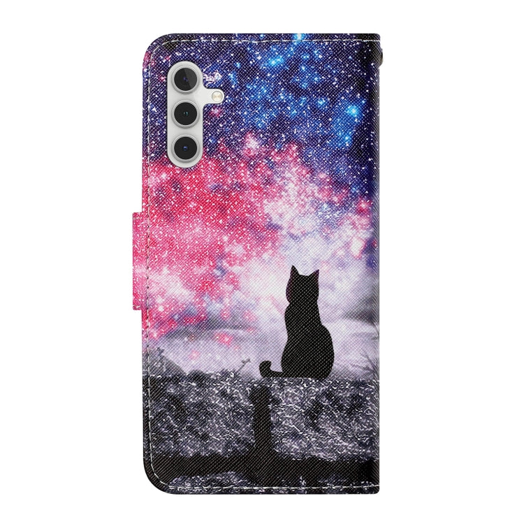 For Samsung Galaxy S25+ 5G Colored Drawing Pattern Leather Phone Case(Star Sky Cat)