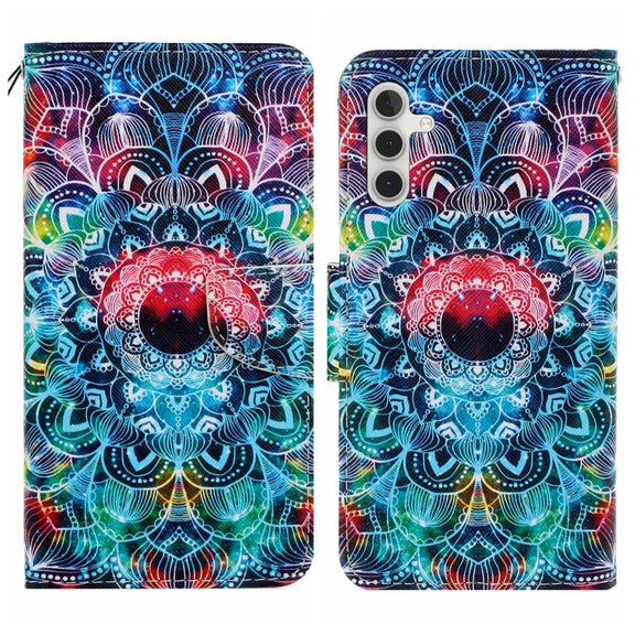 For Samsung Galaxy S25+ 5G Colored Drawing Pattern Leather Phone Case(Mandala)