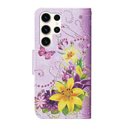 For Samsung Galaxy S25 Ultra 5G Colored Drawing Pattern Leather Phone Case(Yellow Flower Butterfly)