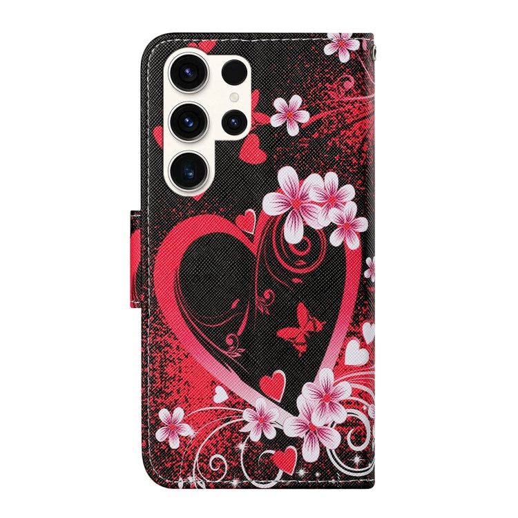 For Samsung Galaxy S25 Ultra 5G Colored Drawing Pattern Leather Phone Case(Red Heart)