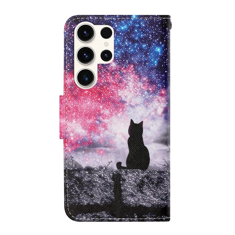For Samsung Galaxy S25 Ultra 5G Colored Drawing Pattern Leather Phone Case(Star Sky Cat)