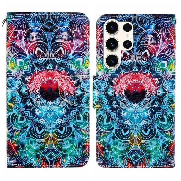 For Samsung Galaxy S25 Ultra 5G Colored Drawing Pattern Leather Phone Case(Mandala)